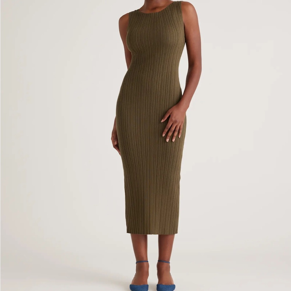 Quince Cotton Cashmere Ribbed Sleeveless Midi Dress